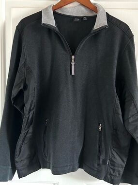 Hugo Boss Gray & Black 1/4 Zip Sweater Ribbed Mock Neck